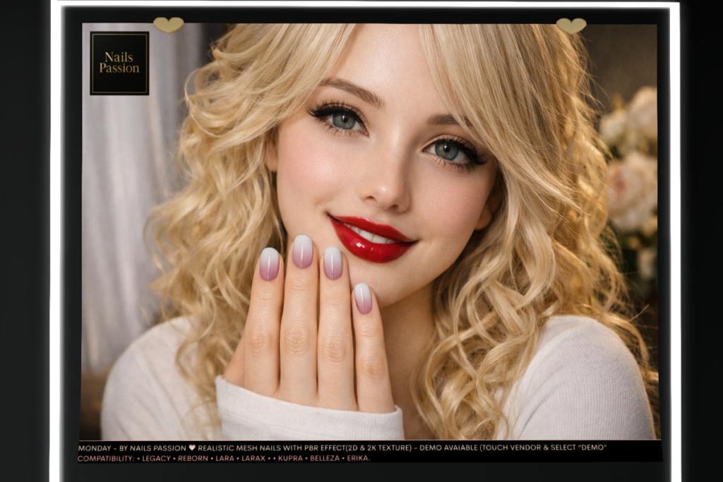 Monday Nails - Belleza/Erika/Inithium/Legacy/Maitreya/Reborn/+mods, L$280