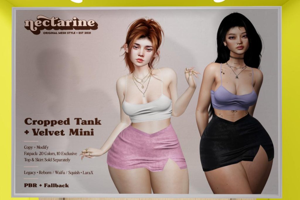 Cropped Tank &amp; Velvet Mini - Legacy/MaitreyaX/Reborn/+mods, L$259 each/L$1299 each FP