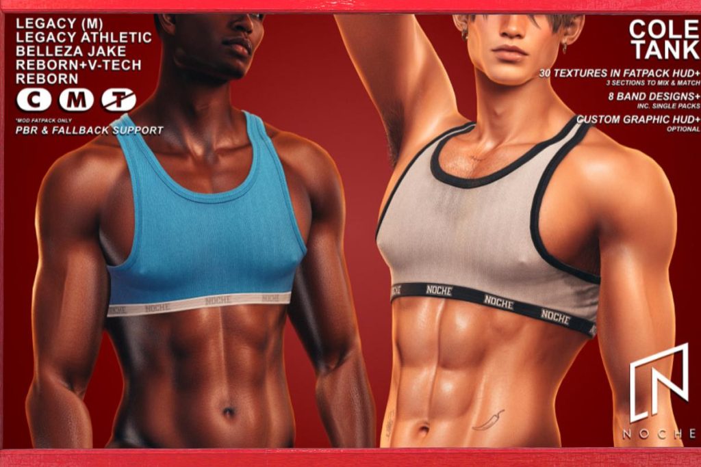 Cole Tank - Jake/Legacy M/Reborn/+mods, L$279 each/L$1249 FP