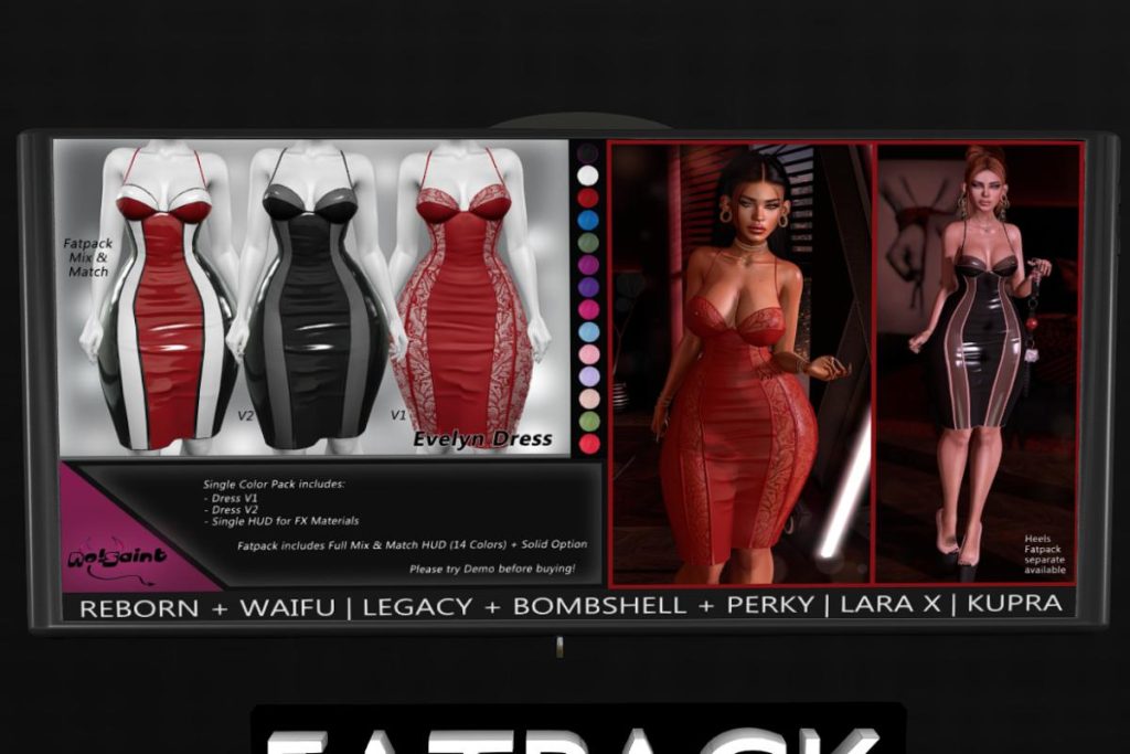 Evelyn Dress - Inithium/Legacy/MaitreyaX/Reborn/+mods, L$280 each/L$950 FP