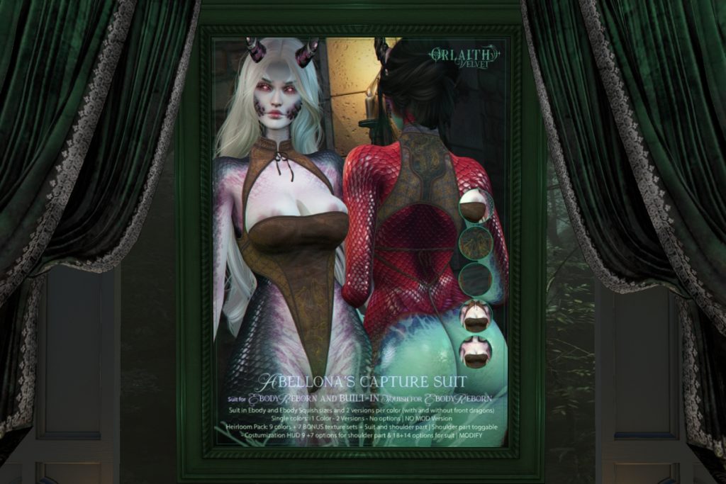 Abellona's Capture Suit - Reborn/+mods, L$229 each/L$1690 FP