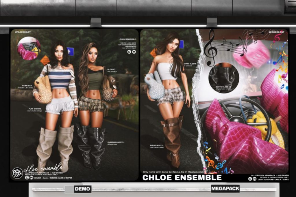 Chloe Long Sleeve, Chloe Puff Shorts, Chloe Kneehigh Boots &amp; Chloe Fawn Purse - Inithium/Legacy/MaitreyaX/Reborn, L$288 each/L$988-1588 each FP