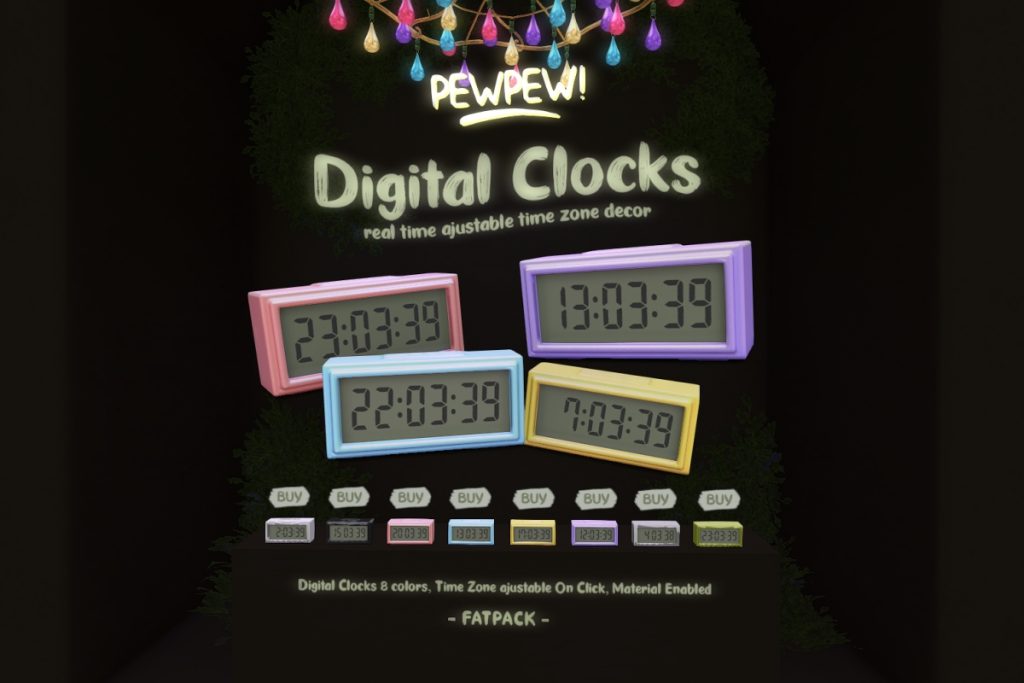 Digital Clocks, L$149 each/L$645 FP