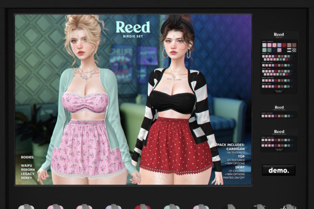 Birdie Top, Cardigan, &amp; Skirt - Legacy/Reborn/+mods, L$249 each/L$1199 FP