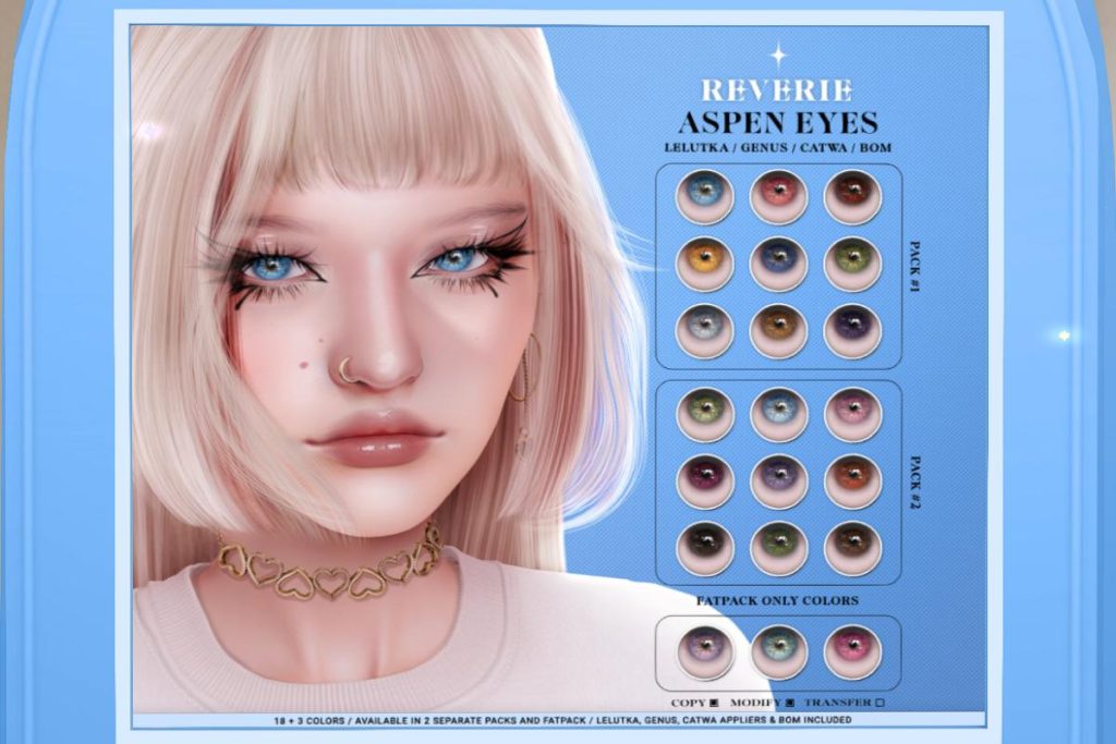 Aspen Eyes - BOM/Catwa/EvoX/Genus, L$299 each/L$600 FP