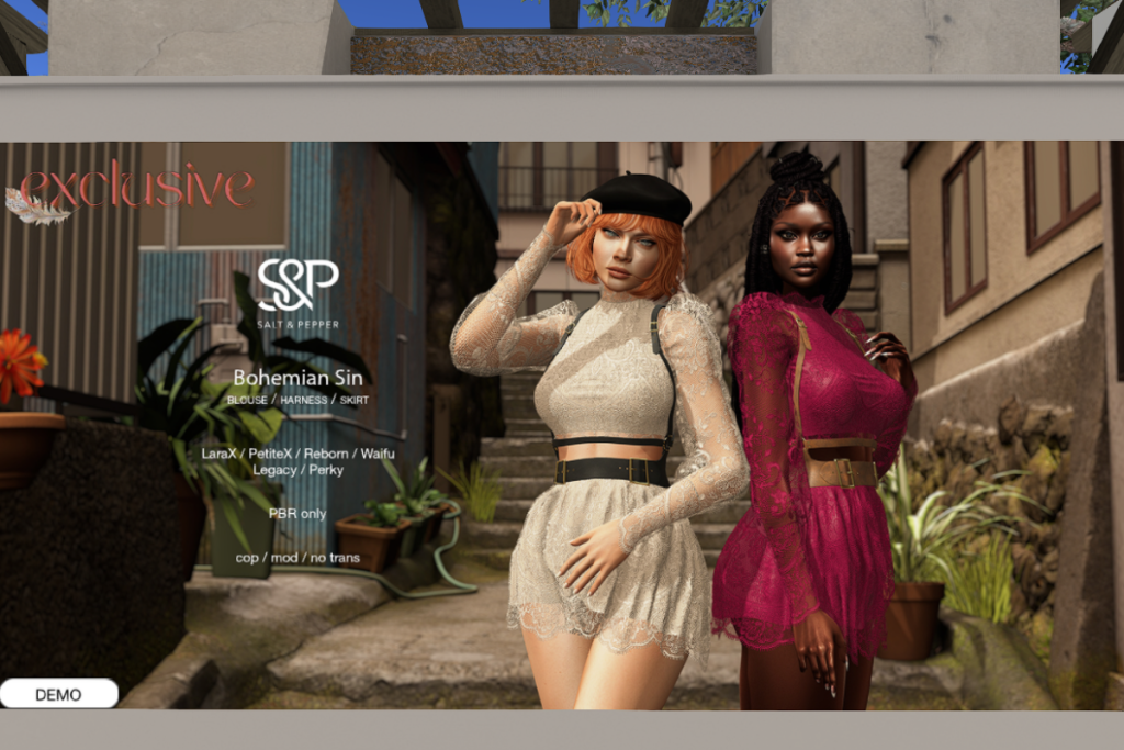 Bohemian Sin Blouse, Skirt and Harness - Legacy/MaitreyaX/Reborn/+mods, L$500 each/L$3000 FP