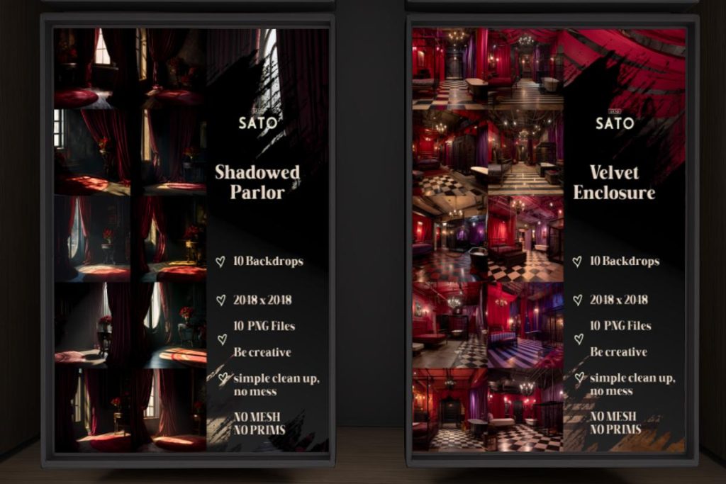 Shadowed Parlor and Velvet Enclosure Backdrops, L$180 each