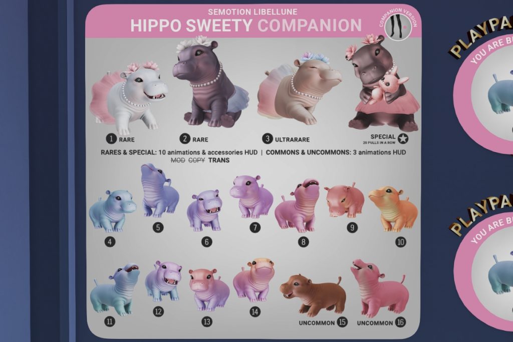 Hippo Sweety Companion Gacha, L$88 per play