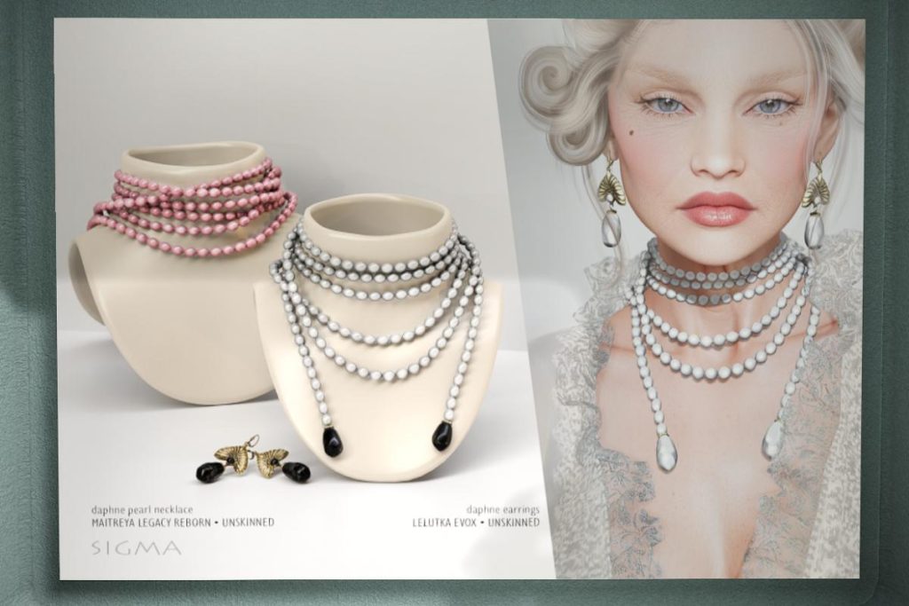 Daphne Pearl Necklace - Legacy/Maitreya/Reborn/Unrigged &amp; Daphne Earrings - EvoX/Unrigged, L$340