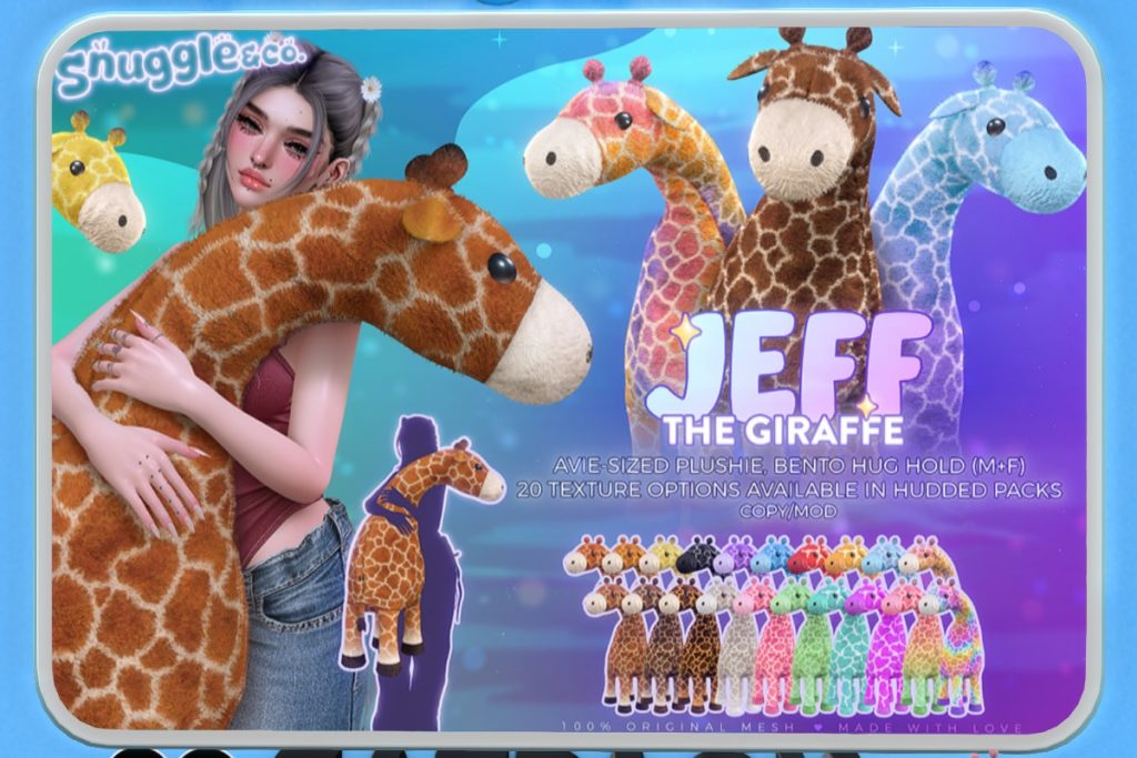Jeff the Giraffe Plushie, L$395 each/L$745 FP