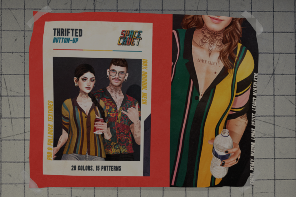 Thrifted Button-Up - Legacy F+M/MaitreyaX/Reborn/+mods, L$275 each/L$550 each FP/L$1500 MP