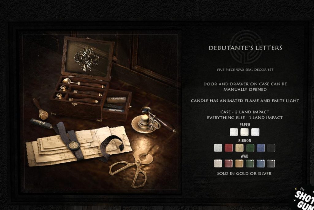 Debutante's Letters, L$395 each