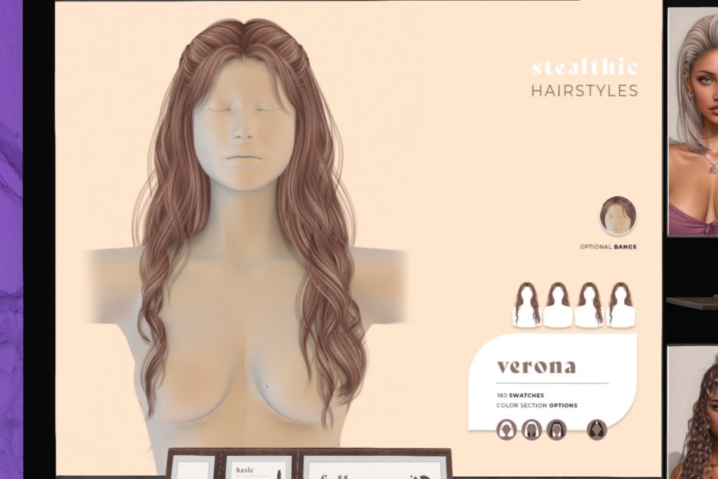 Verona Hairstyle, L$399 Basic Pack/L$199 Upgrade HUD/L$598 Full