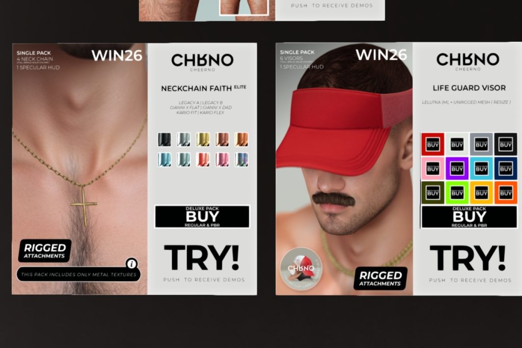 Neckchain Faith - See Ad for Fits, L$475 FP | Life Guard Visor - See Ad for Fits, L$245 each/L$1773 FP