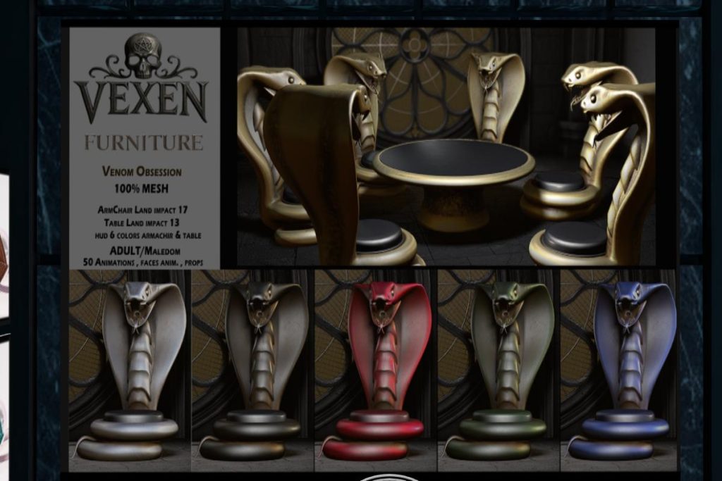 Venom Obsession Decor, L$799-L$1499 each