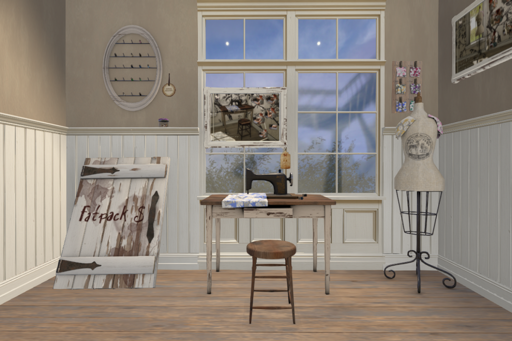 Stitched in Time Sewing Table, L$390 | Stitched in Time Dress Form, L$390 | Stitched in Time Fatpack, L$700