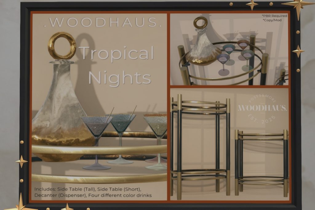 Tropical Nights Decor, L$199-L$299 each/L$425 FP