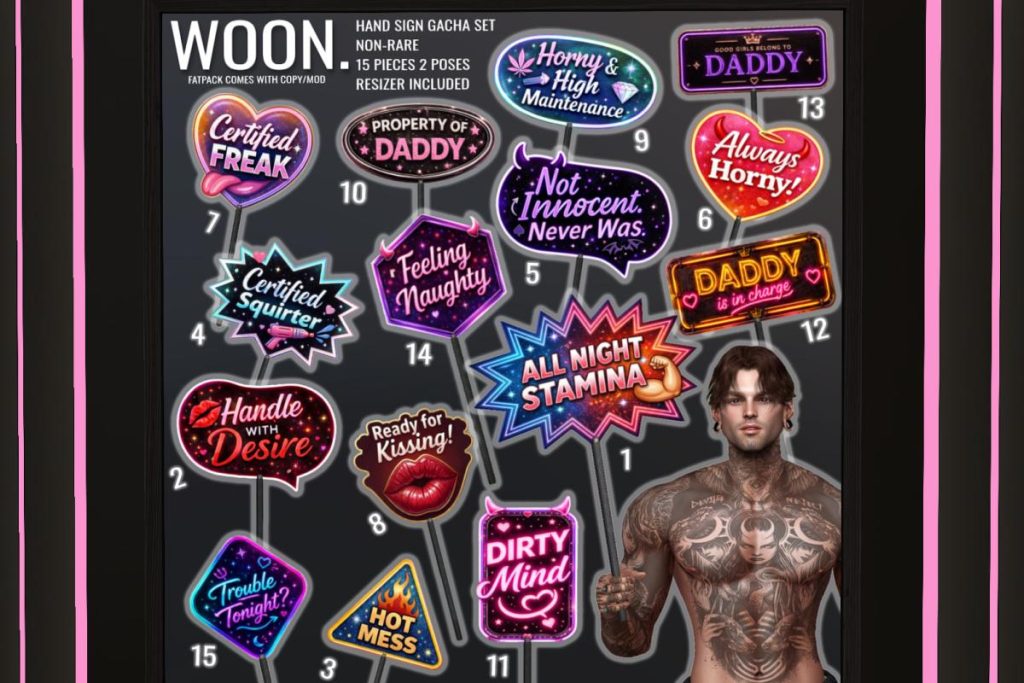 Hand Sign Gacha, L$50 per play/L$750 FP