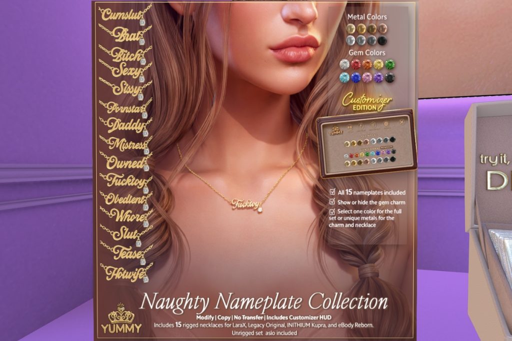 Naughty Nameplate Necklace - Inithium/Legacy/MaitreyaX/Reborn/Unrigged, L$295