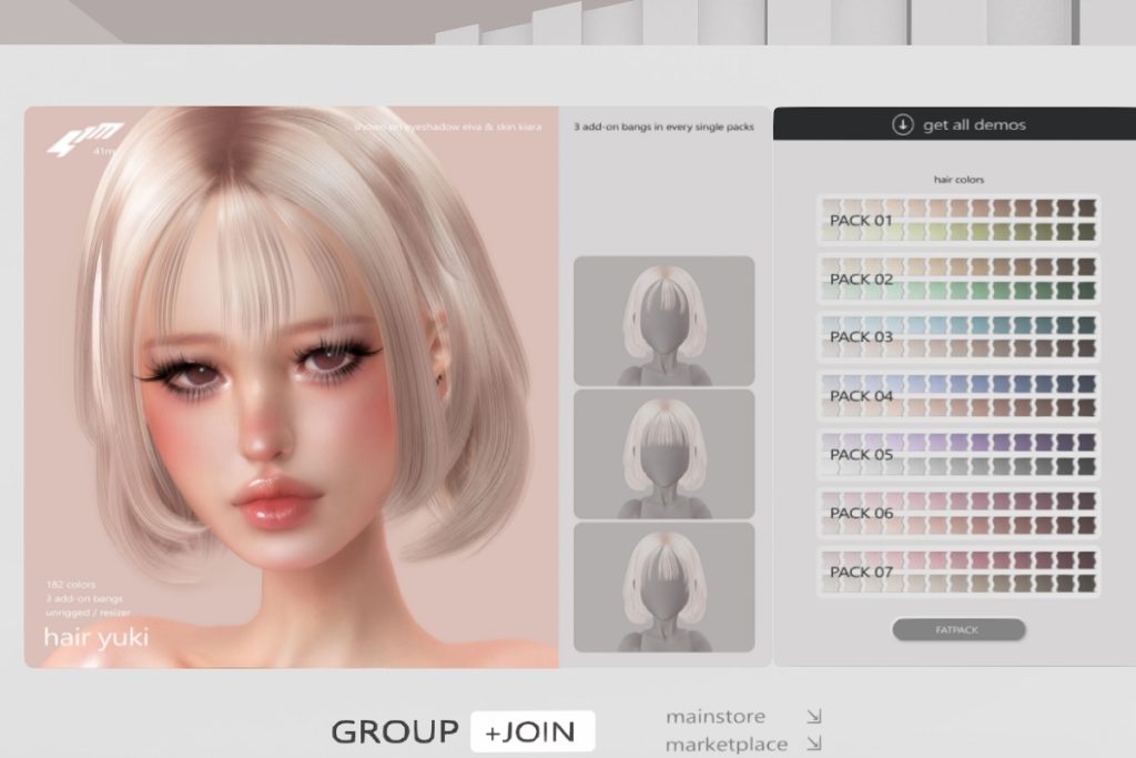 Yuki Hair, L$199 each/L$699 FP