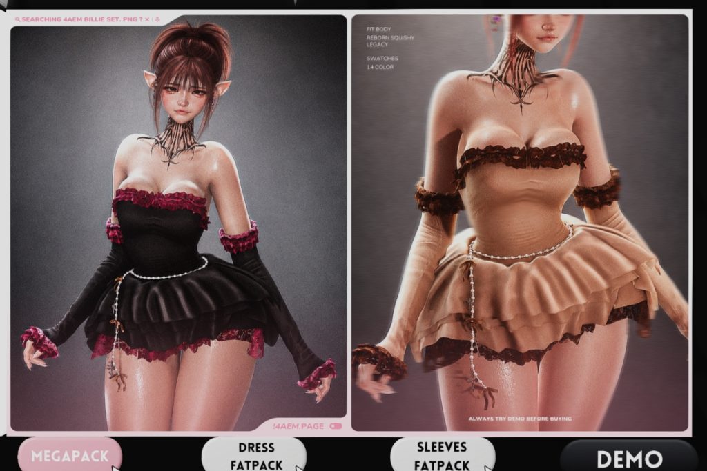 Billie Dress &amp; Sleeves - Legacy/Reborn/+mods, L$250 each/L$499-L$899 each FP/L$1999 MP