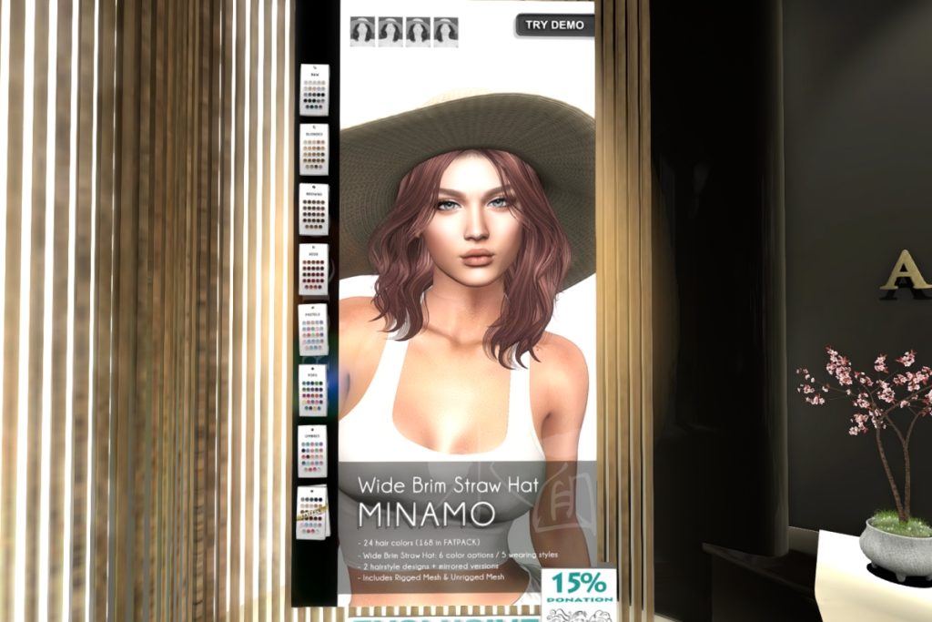 Minamo Wide Brim Straw Hat, L$300 each/L$1000 FP