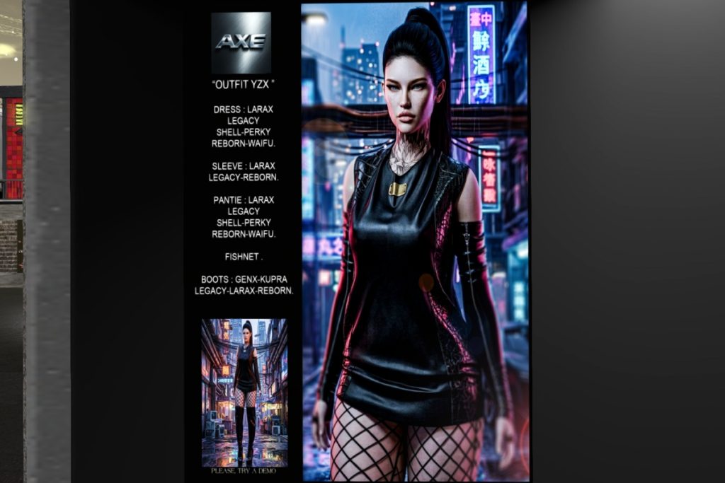 YZX Dress, Sleeve, Panty, Fishnet, &amp; Boots - GenX/Inithium/Legacy/MaitreyaX/Reborn, L$150-L$190 each/L$599-L$900 each FP