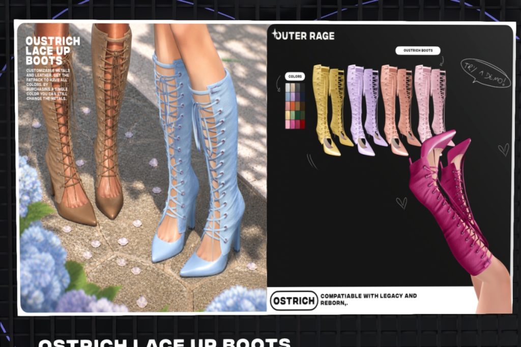 Ostrich Lace up boots - Legacy/Reborn, L$450