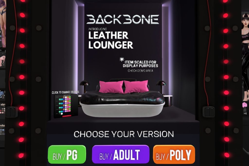 Leather Lounger, L$1099 PG/L$1999 Adult/L$2499 Poly