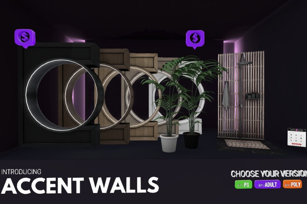 Accent Walls, L$399 | Palm Plants, L$199 | Outdoor Shower, L$799 PG/L$2099 Adult/L$2599 Poly