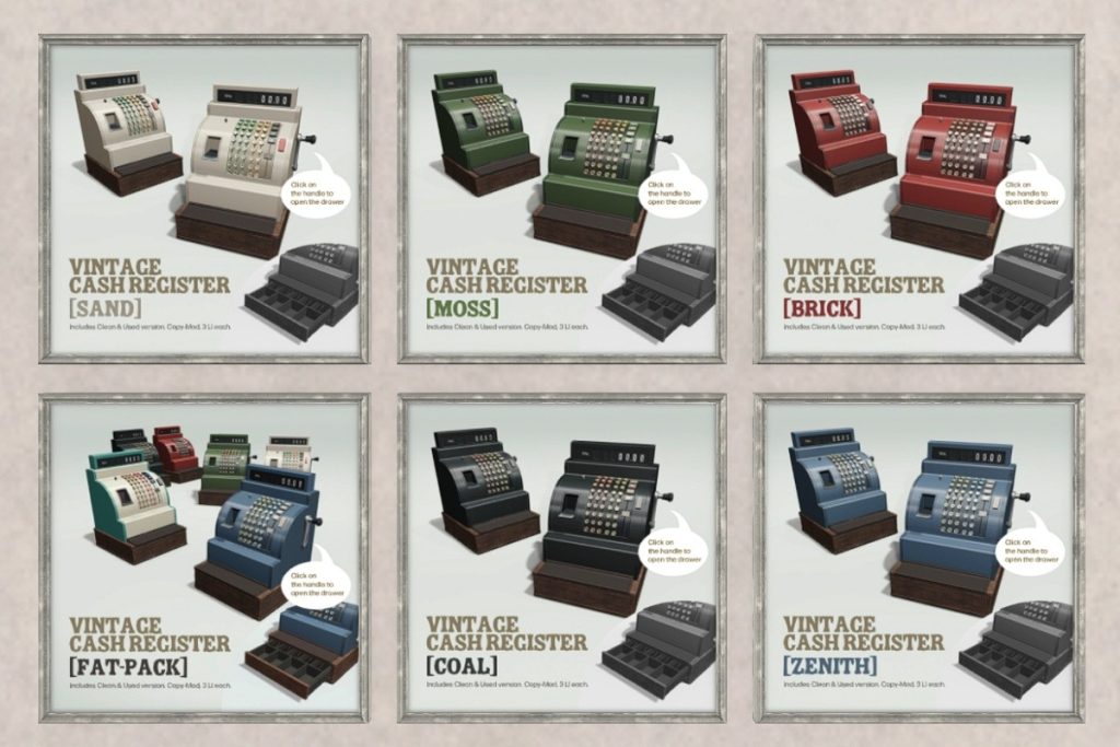 Vintage Cash Register, L$100 each/L$270 FP