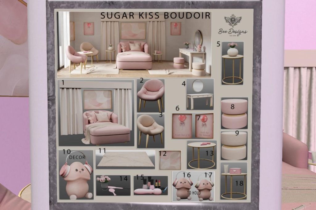 Sugar Kiss Boudoir Bedroom Set, L$69 per play