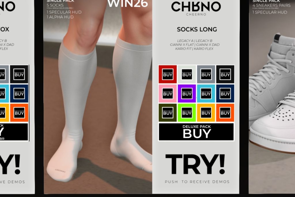 Socks Long - Gianni/Jake/Kario/Legacy/+mods, L$225 each/L$1819 FP