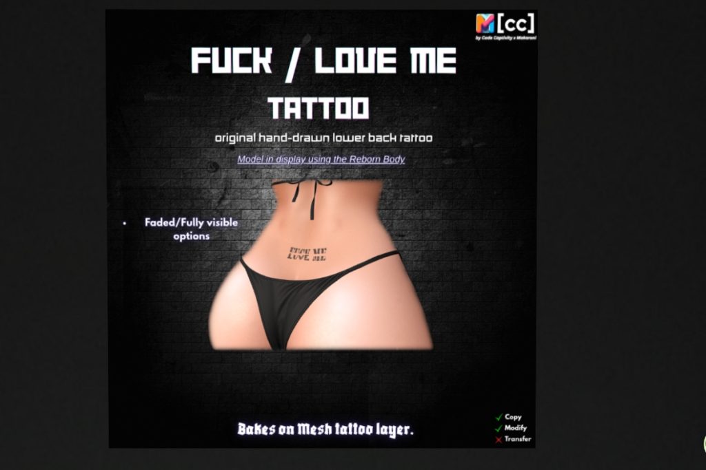 Fuck/Love Me Tattoo - BOM, L$289