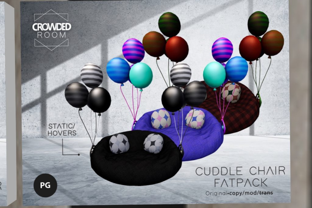 Freak Show Cuddle Chair, L$700-L$1200 each/L$1399-L$2399 each FP