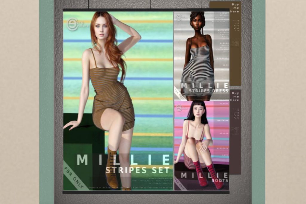 Millie Stripes Dress &amp; Boots - Legacy/Maitreya/Reborn, L$188-L$388 each/L$488-L$988 each FP