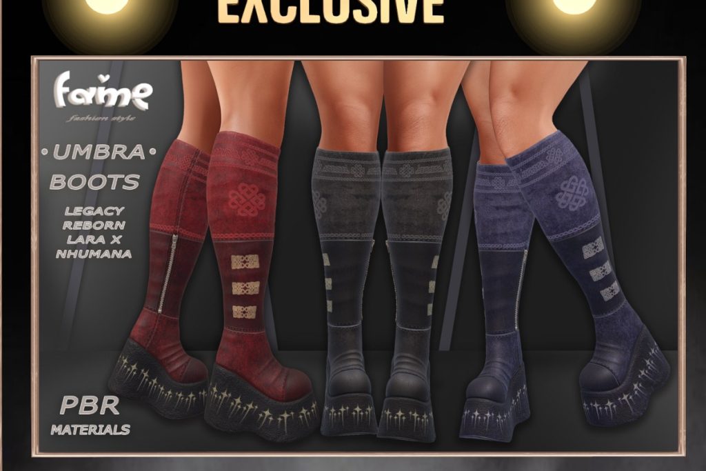 Umbra Boots - Legacy/MaitreyaX/Nhumana/Reborn, L$180 each/L$700 FP
