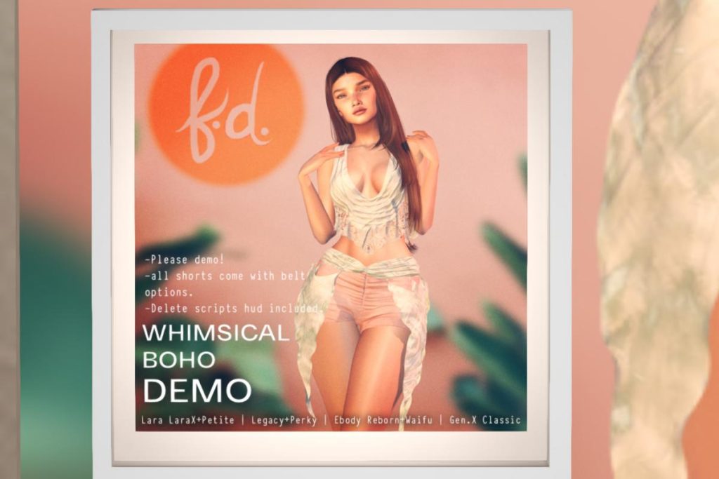 Whimsical Boho Top &amp; Shorts - GenX Classic/Legacy/Maitreya/Reborn/+mods, L$188 each/L$888 each FP