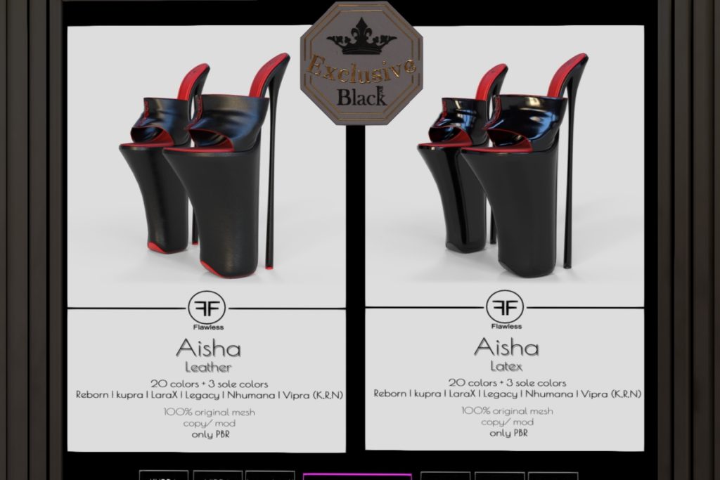 Aisha Heels - Inithium/Legacy/MaitreyaX/Nhumana/Reborn/+mods, L$499 each/L$1099 each FP/L$1599 MP