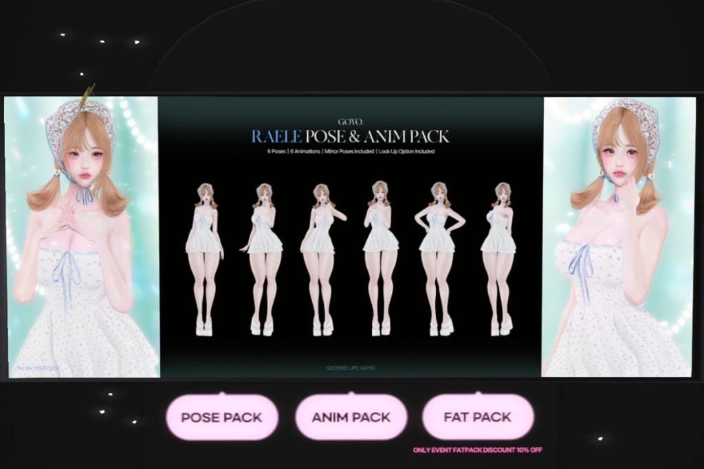 Raele Poses and Animations, L$269-L$319 each/L$333 FP