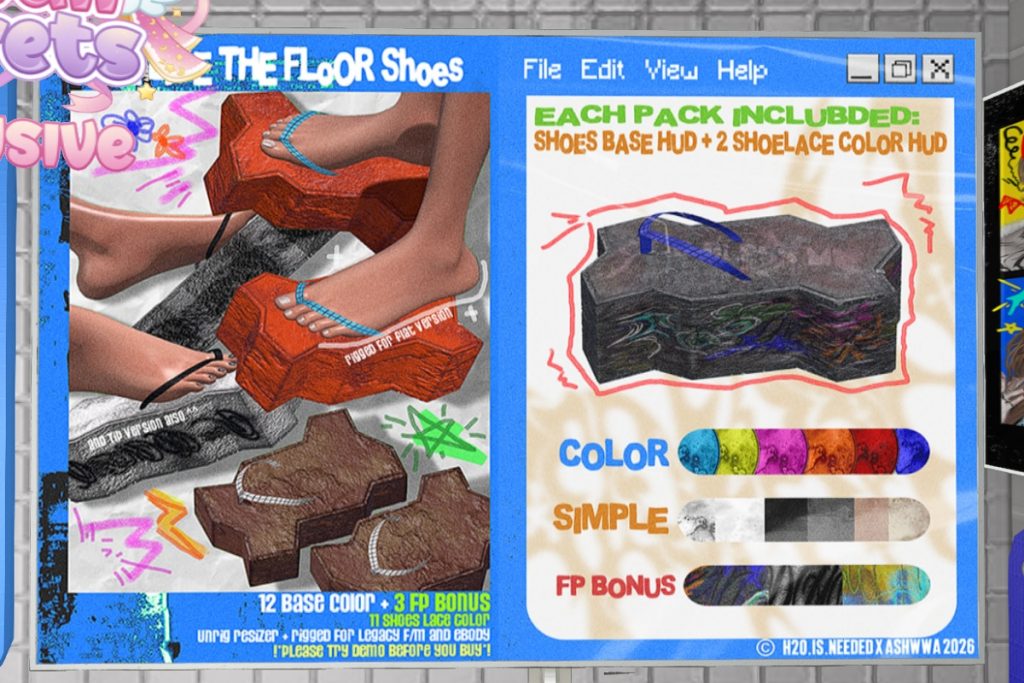 Be Like The Floor Shoes - Legacy F+M/Reborn/Unrigged, L$329 each