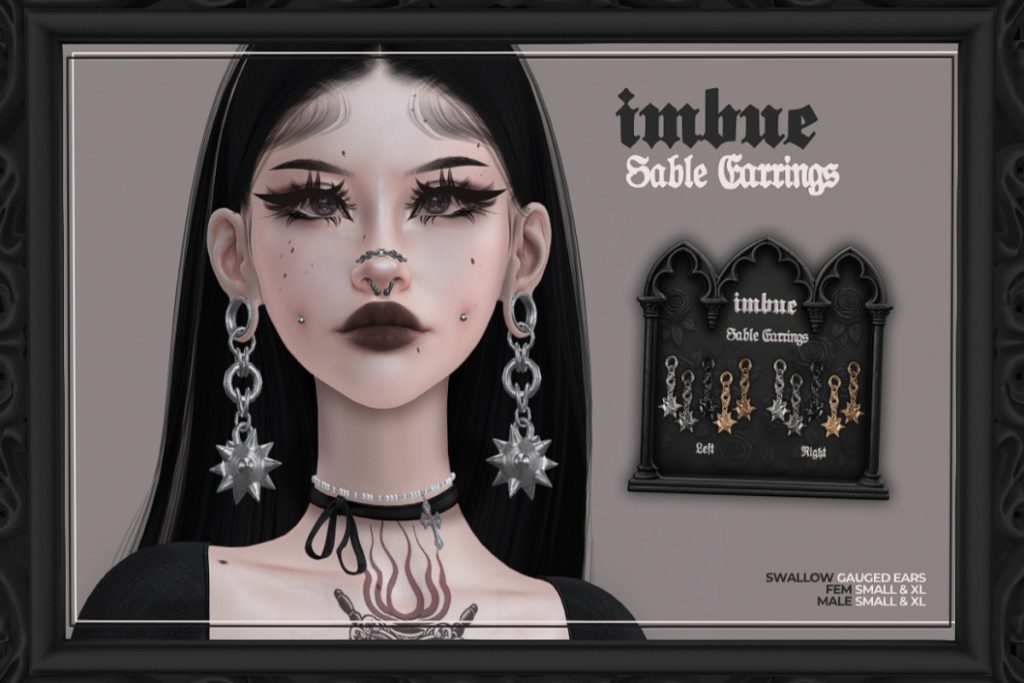 Sable Earrings - Swallow Gauged S &amp; XL F+M Ears, L$450