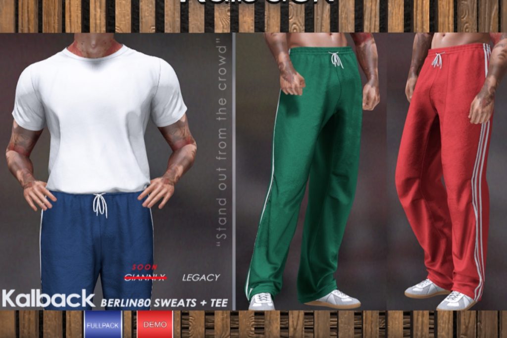 Berlin Sweats+Tee - Gianni/Legacy/+mods, L$299 each