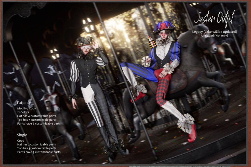 Jester Outfit - Legacy, L$250-L$300 each/L$1000-L$1300 each FP