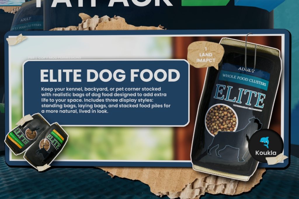 Elite Dog Food, L$198 each/L$356 FP