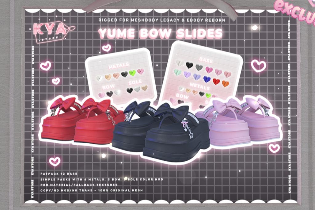 Yume Bow Slides - Legacy/Reborn, L$200 each/L$800 FP