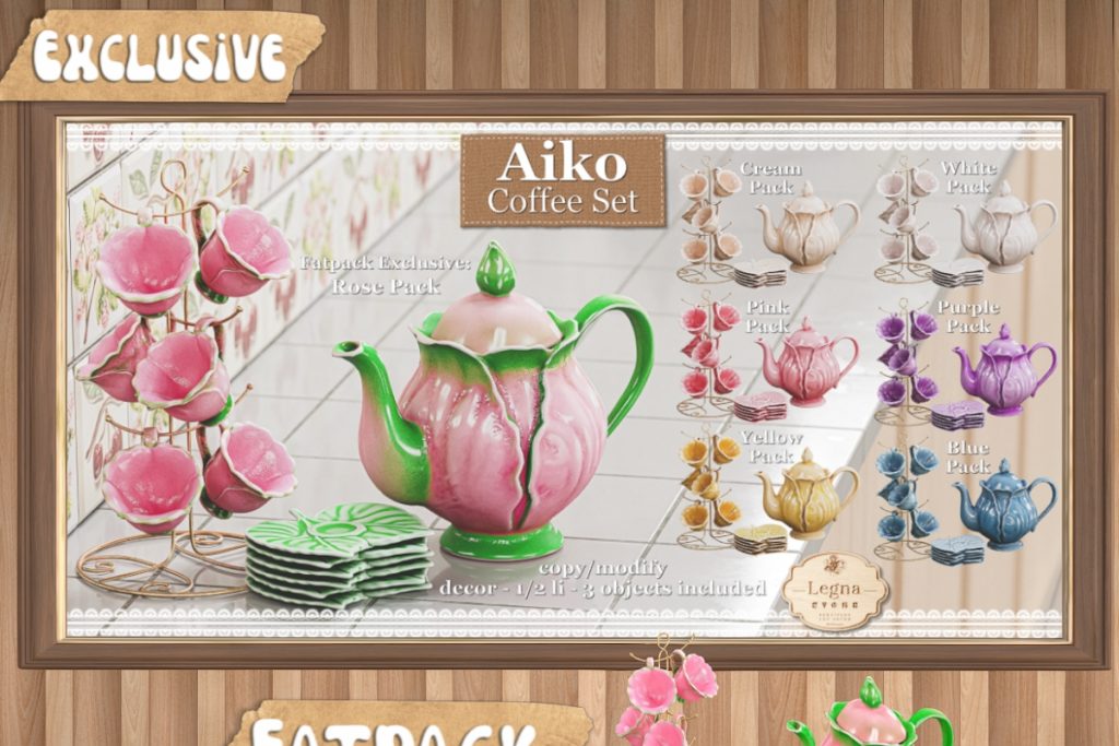 Aiko Coffee Set, L$349 each/L$1899 FP