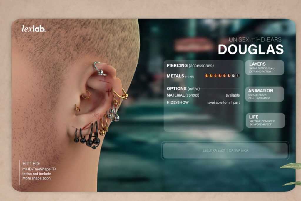 Douglas Unisex miHD Ears - Catwa/LEX miHD Ears, L$349-L$449