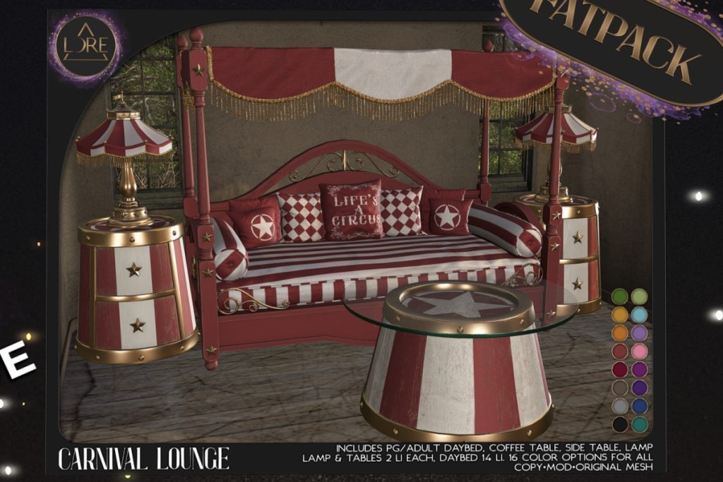 Carnival Lounge Furniture, L$250-L$1600 each/L$2000 FP