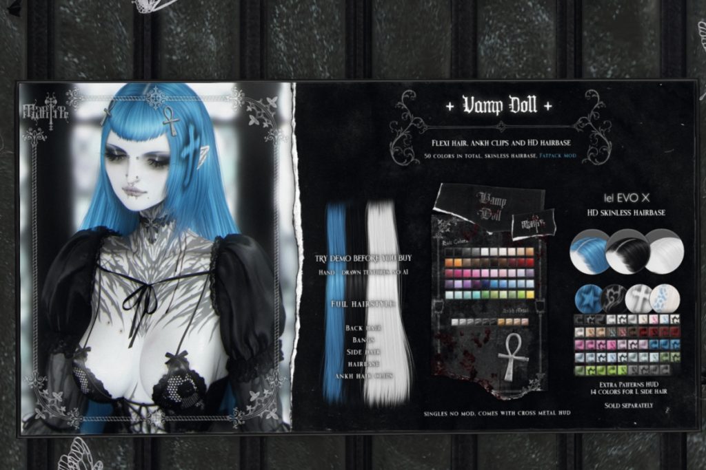 Vamp Doll Hair, L$199-250 each/L$799 FP/L$999 MP